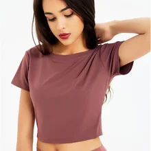 Женская спортивная рубашка с глубоким v-образным вырезом, укороченный топ для йоги, спортивные рубашки для девушек, быстросохнущие футболки для фитнеса, топы для тренировок для женщин, футболка для спортзала