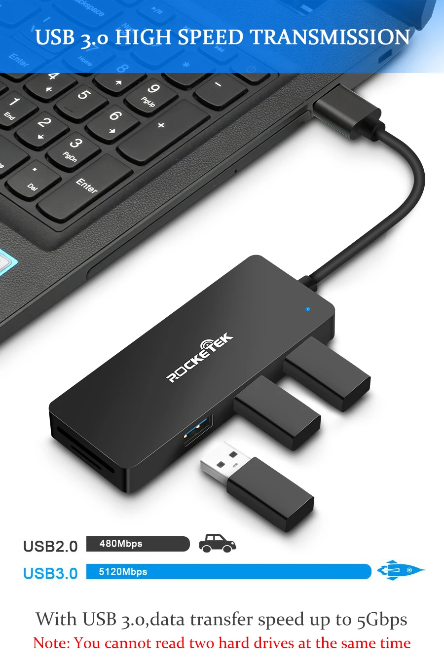 Rocketek алюминиевый сплав usb-хаб с кардридером 3 порта USB 3,0 type c разветвитель Micro USB порт питания для ноутбука iMac