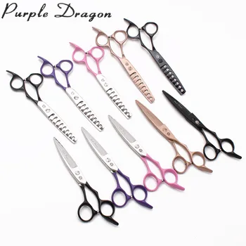 

1Pair Z9122 6" 440C Purple Dragon Barber Scissors Cutting Shears Thinning Scissors Willow Leaf Shape Professional Hair Scissors