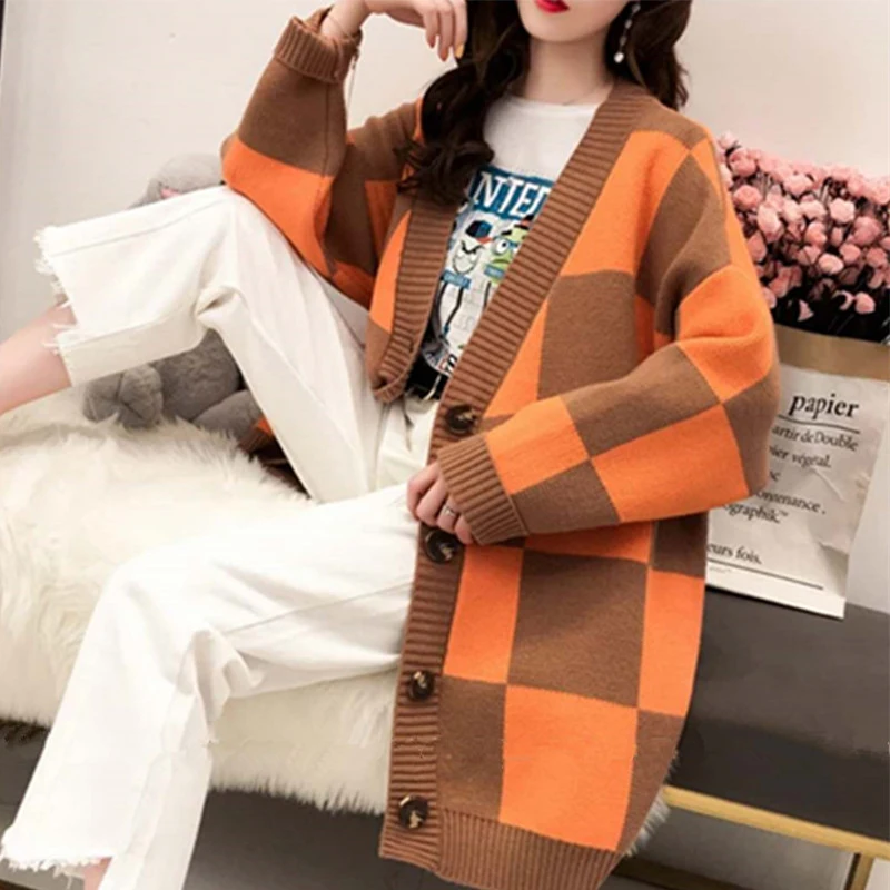 DICLOUD Oversized Sweaters Women Winter Woolen Cardigan Ladies Korean Plus Size Coats Woman Plaid Knited Sweater Female