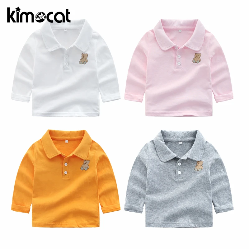 Kimocat Baby Boy Clothes Long Sleeve Spring Autumn Children's Lapel Embroidered Bear Clothing T-shirt boys Tops |