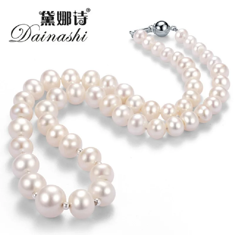 

[Dainahsi] Fine Real Pearl Neckalce For Women High Quality Ribbon Real Natural Freshwater Pearl for Wedding In Gift Box
