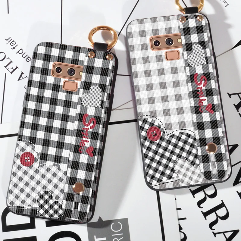 

Wrist Strap phone case For Samsung Galaxy Note 5 8 Lattice Printing Love Silicone Case For Samsung Note 9 Cover Cloth