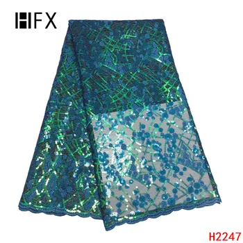 

HFX Luxury African sequin Lace Fabric High Quality French Lace Fabric 2019 New Arrival Sequins Lace Fabrics For Wedding H2247