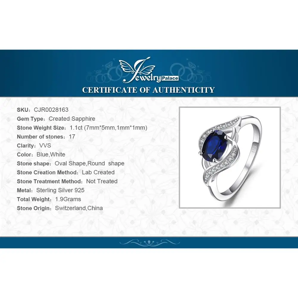 Jewelrypalace 1.1ct создан синий сапфир себе кольцо стерлингового серебра 925 silverfine ювелирные изделия Новогодний подарок для Для женщин Лидер продаж