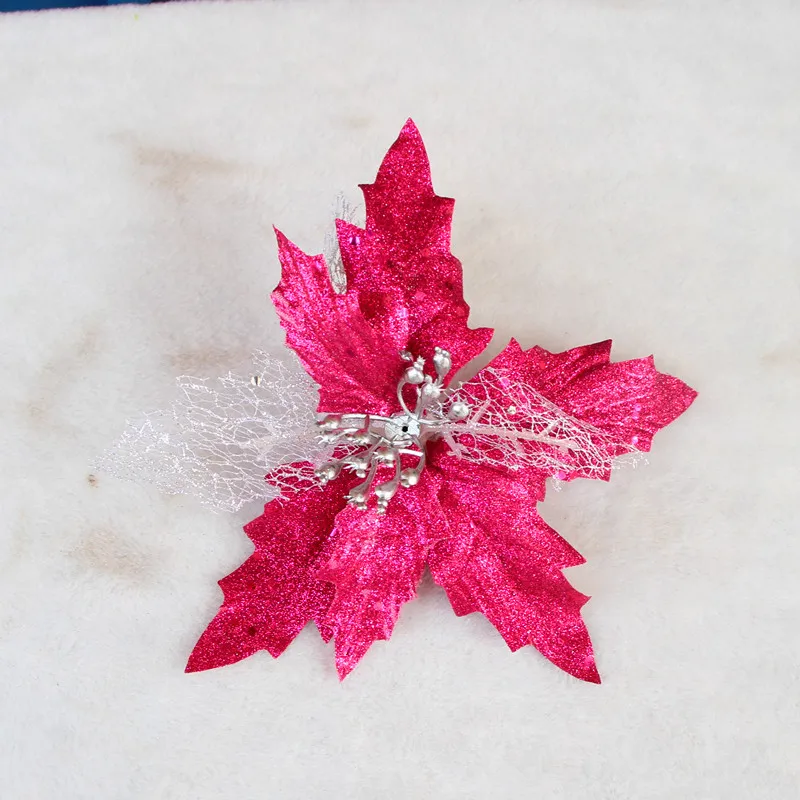 4 шт. цветные блестящие искусственные Полые Цветы для свадебной вечеринки, рождественской елки, украшения для дома, Дня Святого Валентина - Цвет: rose red