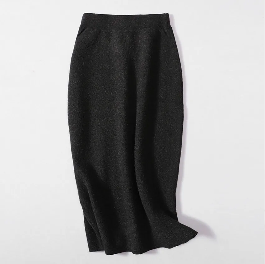 Винтажная Гибкая эластичная теплая трикотажная однобортная юбка с бантом для женщин, Черные Серые женские юбки saia saias - Цвет: grey