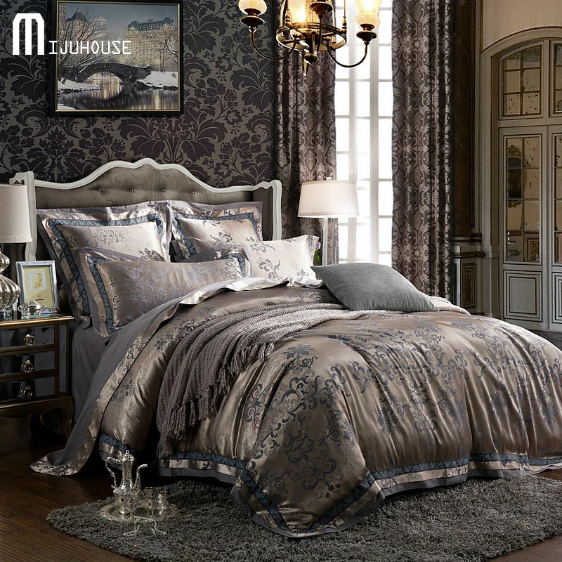 6pcs Sateen Jacquard Bedding set Luxury Sateen Silk Cotton Duvet Cover