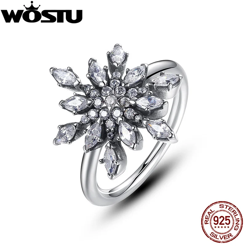 

2019 New Brand Fashion 925 Sterling Silver Crystalized Snowflake Wedding Rings For Women Original Fine Jewelry Gift SDP7159