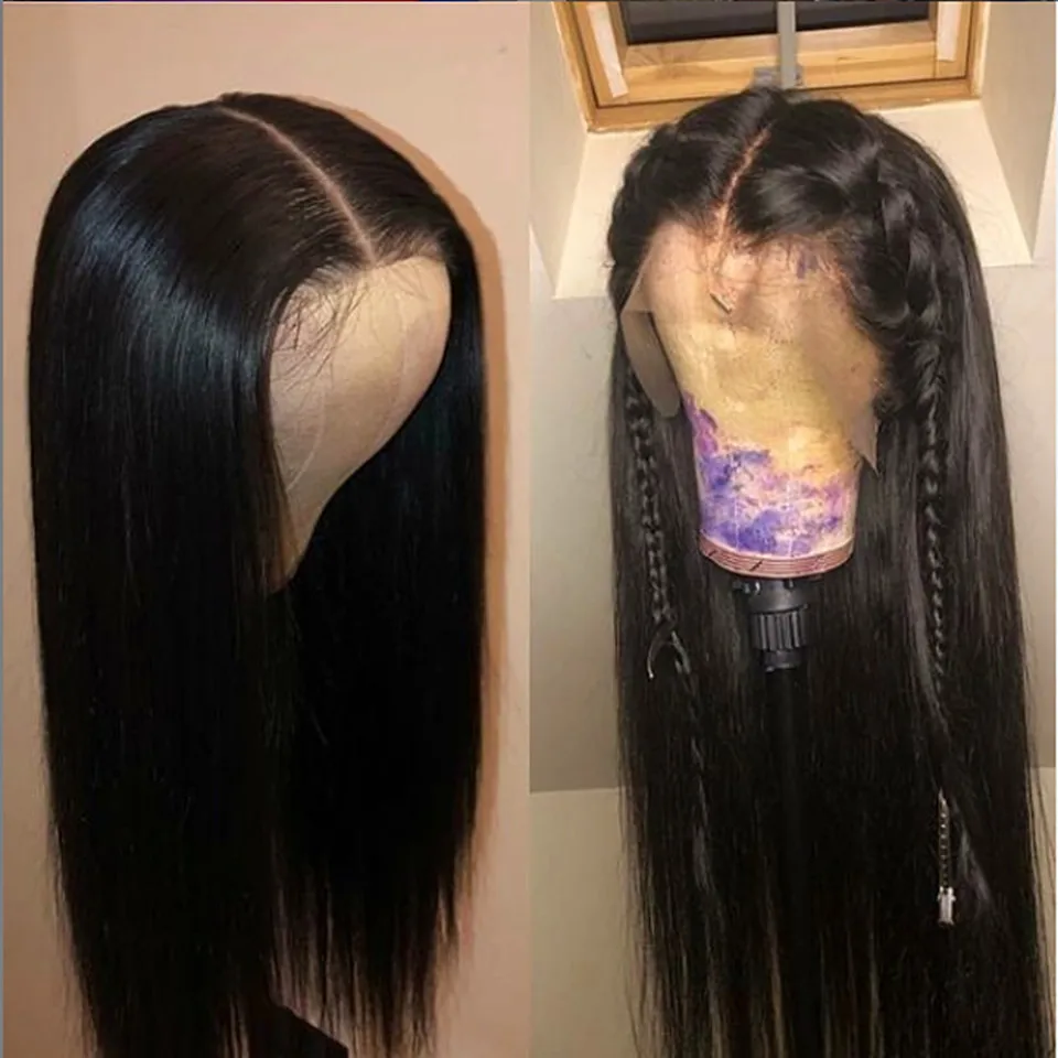 Прямые парики из натуральных волос на кружевной основе, парики из натуральных волос на кружевной основе для черных женщин, 150% плотность, Длинные бразильские парики на кружевной основе