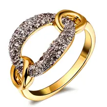 Mujeres calientes de La Manera de la CZ Anillos 2 Tonos See-Through Diseño del Enlace de Oro AAA Cubic Zirconia Anillos de Boda de Lujo