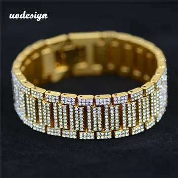 

Men's Full Crystal Bracelet Gold Miami Curb Cuban Link Chain Bracelets For Men Iced Out Hip Hop Jewelry Dropshipping