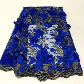 

New African Lace Fabric 2019 High Quality Nigerian French Tulle Lace Fabric With Beads Embroidery 5 yards For Party Dress A395