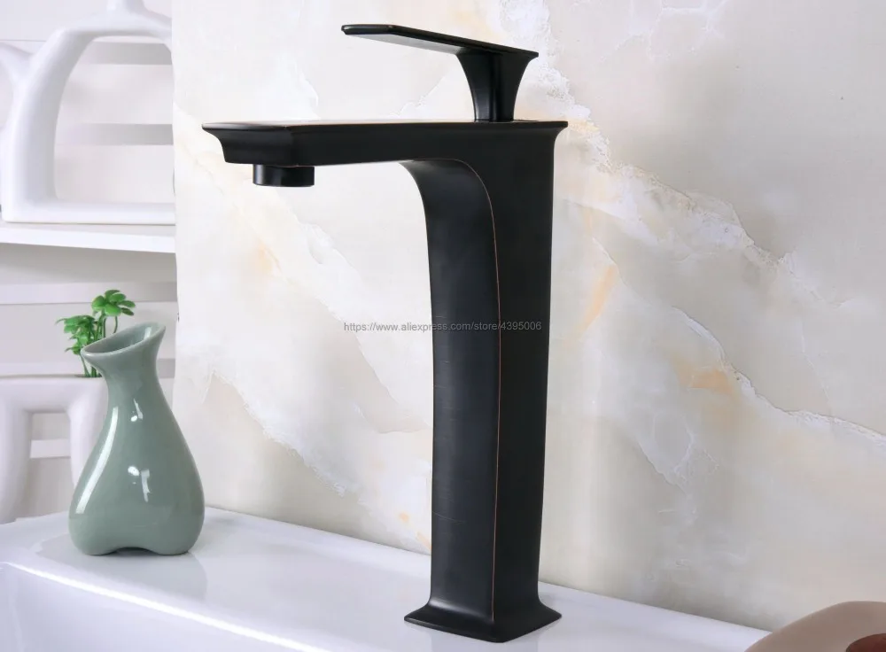 

Basin Faucets Oil Rubbed Bronze Square Tall Bathroom Sink Faucet Deck Mounted Hot and Cold Water Single Hole Mixer Taps Bnf669