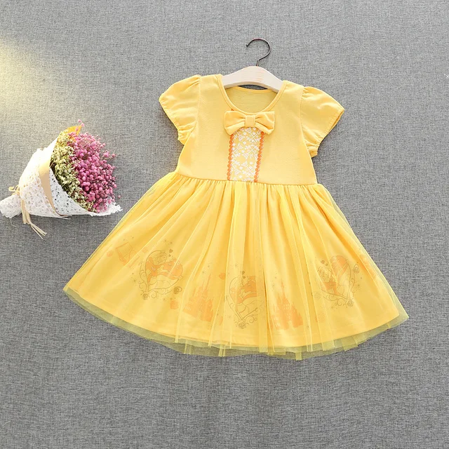 Princess Summer Yellow Color Newborn Baby Dress Belle Flower Princess Summer Yellow Color Newborn Baby Dress Belle Flower Cosplay Party Ball Gown