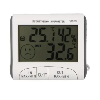 

LCD Digital Thermometer Hygrometer Moisture Meter and Wired Temperature with External Sensor White