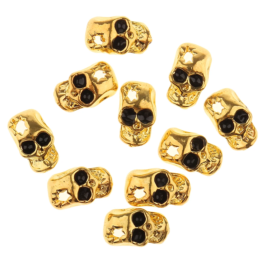 10x Skull Alloy 3D Rhinestone Crystal Nail Tips Stickers Metal Skull Glitter Nail Art Decoration Jewelry