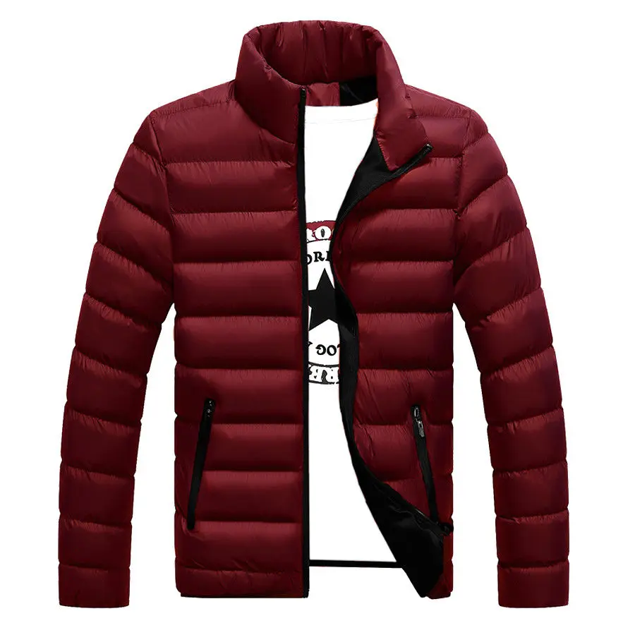 Зимняя мужская куртка, модная мужская парка с воротником-стойкой, мужские однотонные толстые куртки и пальто, мужские зимние парки, M-6XL - Цвет: Бургундия