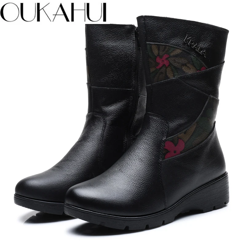 womens black leather boots mid calf