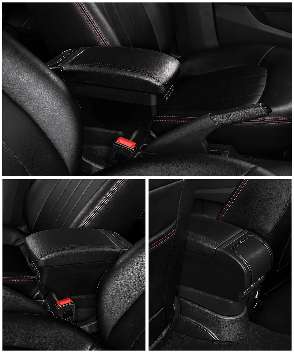 For Hyundai solaris 2/accent/Verna- Central Store Content box Dual Layer Rotatable PU Leather Armrest box USB Charging