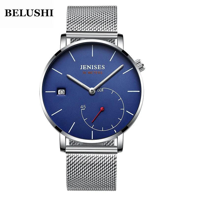 

BELUSHI (jenises) Casual Mens Watches Steel Mesh Strap Men's Quartz Watch Waterproof Sport Watches relogio masculino
