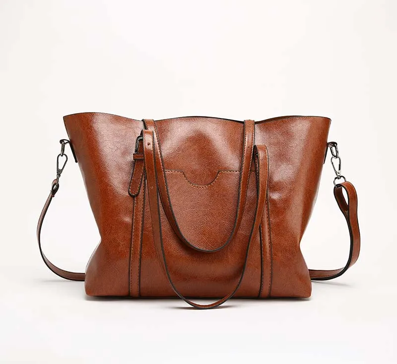 

Women bag Oil wax Women's Leather Handbags Luxury Lady Hand Bags With Purse Pocket Women messenger bag Big Tote Sac a main