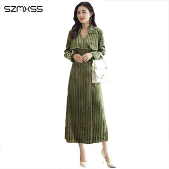 

Fashion new temperament OL women dresses Slim thin V-neck long dress striped long-sleeved Elegant high quality literary Dress
