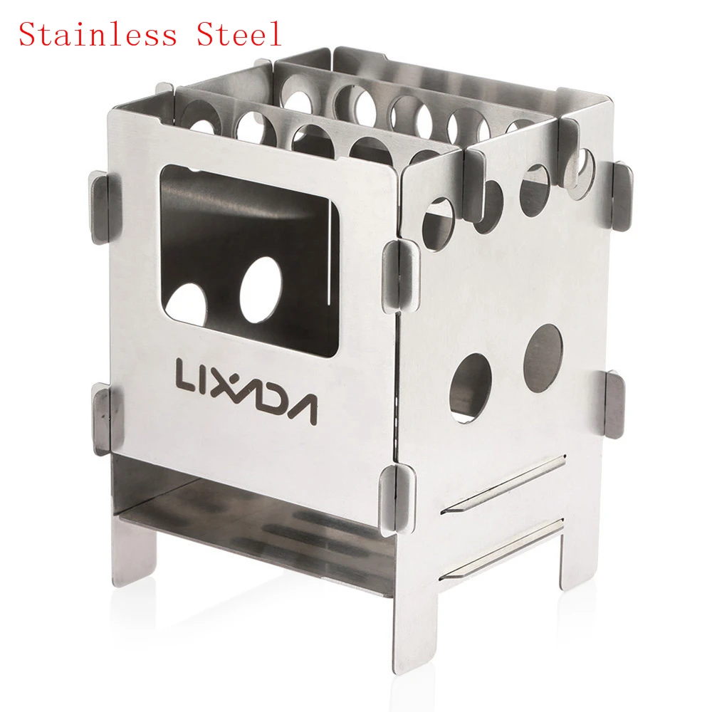 Stainless Steel Lixada Легкая Складная дровяная плита для пикника, горелки для приготовления пищи, титановая дровяная плита, альпинистская печь, походная плита - Цвет: Stainless Steel