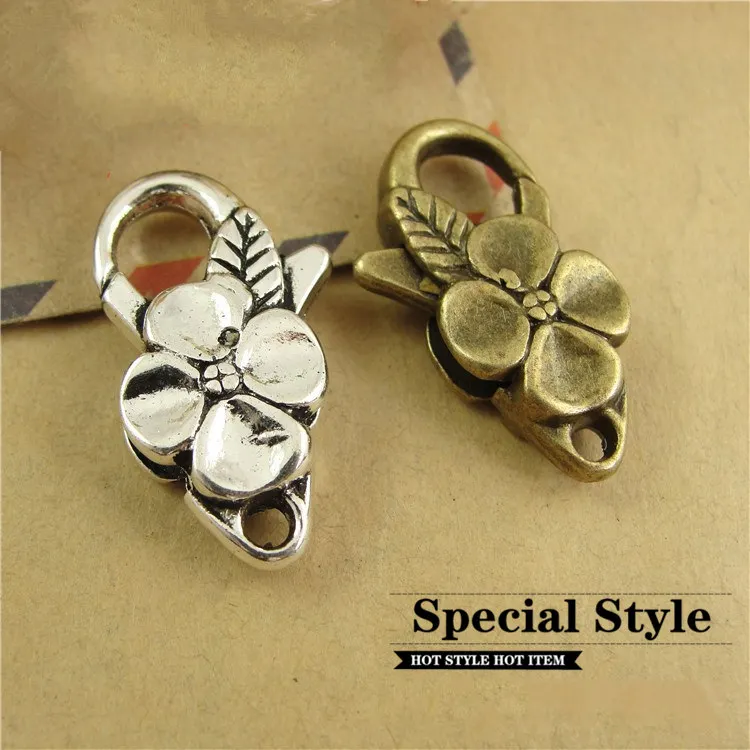 

flower shape lobster clasp hooks alloy bracelet necklace bag keychains DIY Accessories finding antique silver bronze 20pcs 2211A