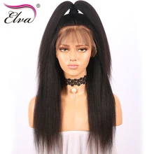 Elva Hair 250% Density 360 Lace Frontal Wig Pre Plucked Kinky Straight Brazilian Human Hair Wig Bleached Knots Remy Hair 10″-22″