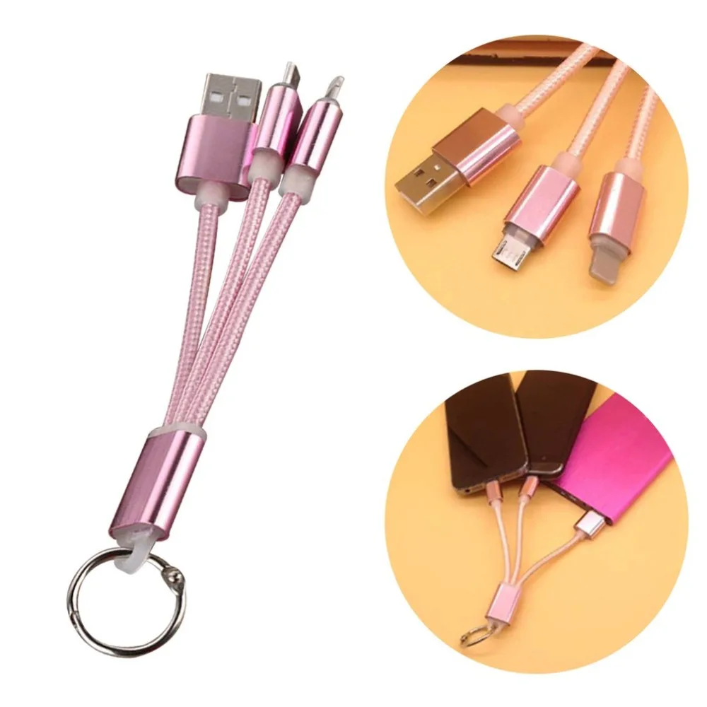 3 in 1 USB Cable Android Type C Micro USB Keychain Cable Fast Charging