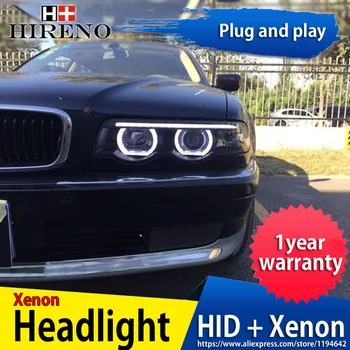 

Hireno Headlamp for BMW E38 728 730 735 740 750 1999-02 car Headlight Assembly LED DRL Angel Lens Double Beam HID Xenon 2pcs