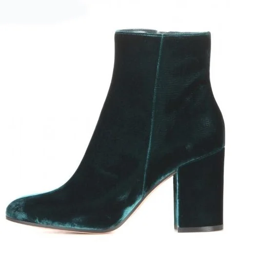 Velvet-Round-Toe-Woman-Ankle-Booties-Autumn-Winter-Chunky-Heels-Woman-Fashion-Blue-Green-Side-Zipper