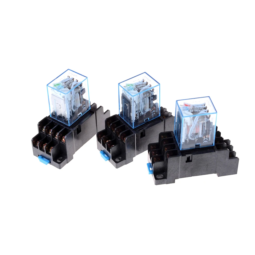 

DC12V 24V AC220V 1set MY4NJ Electronic Micro Relay 4NO 4NC LED Indicator Power Relay DIN Rail 14 Pin Mini Relay With Socket