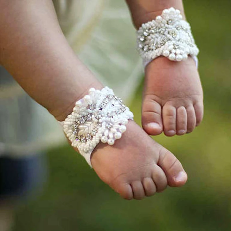 

Drill Flower Foot Set Lace Flower Pearls Decoration Headband for Baby Girls Hair Decor Accessory Elastic Hairband Headwear