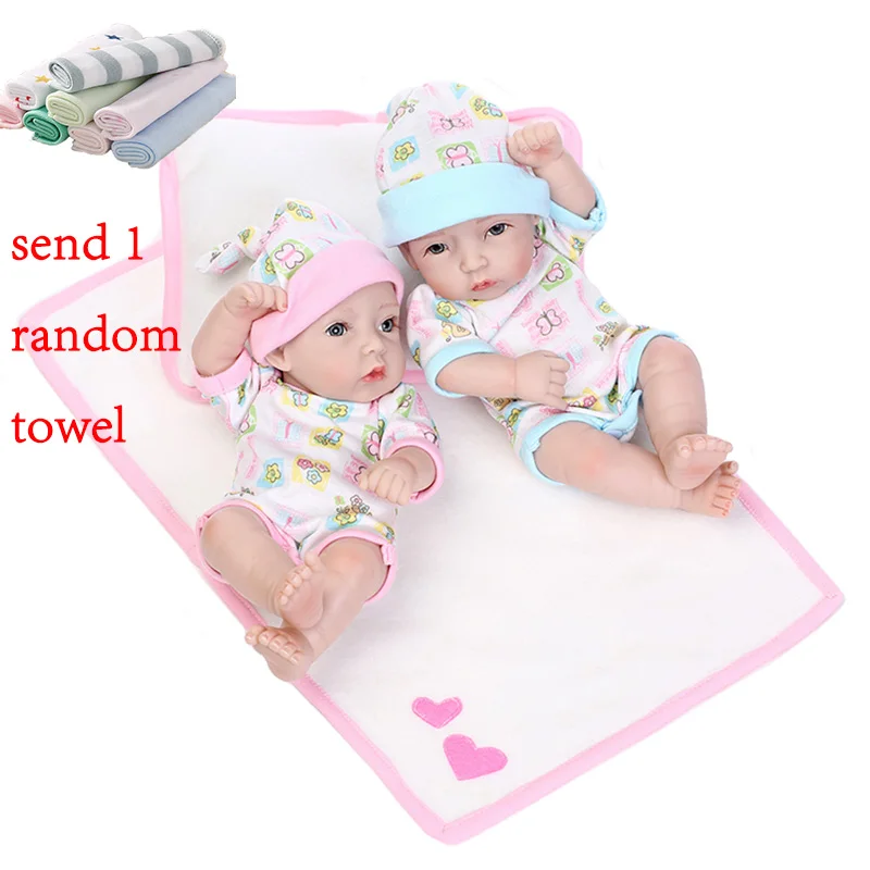 

NPK 28cm Reborn Baby Dolls With Basket Lifelike Silicone Dolls Twins Reborn Toddlers Simulation Baby Toys For Children