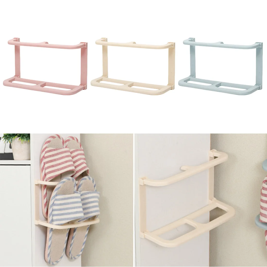 

Simple Space-saving Slippers Rack Folding Wall-Mounted Shoes Shelves Plastic Hanging Rack Single /Double Layer