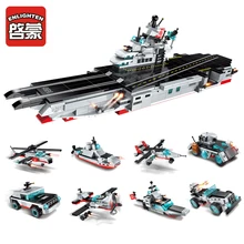 Brinquedo Blocos Define 643 pcs iluminai 8 Em 1 Navio Edifício Brinquedos Exército Transportadora Navio Brinquedo Bloco brinquedo Para O Aniversário blocos de presente
