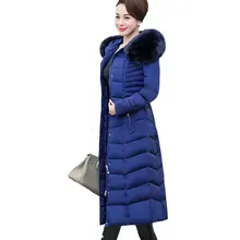 Женская пуховая хлопковая куртка размера плюс 5XL, удлиненная парка, зимнее пальто, Женское пальто с меховым воротником, уплотненное Стеганое пальто, Chaqueta Mujer C3696