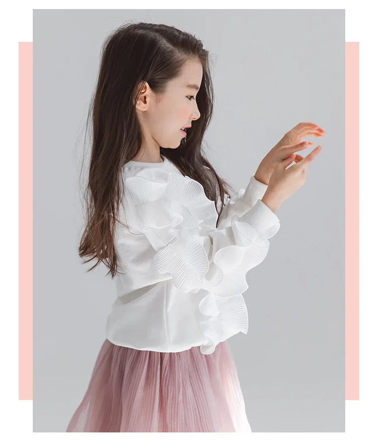 Новая брендовая футболка для девочек г. Осенняя белая детская Кружевная футболка из чистого хлопка детское Пальто футболка для малыша, топы, милые#3037