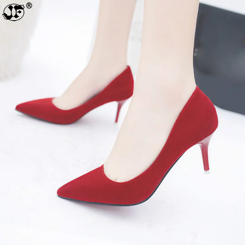 En Ligne Plus la Taille OL Office Lady Chaussures Faux Daim Talons hauts Femme Chaussures Bout Pointu Robe Chaussures De Base Pompes Femmes Bateau zapatos mujer777