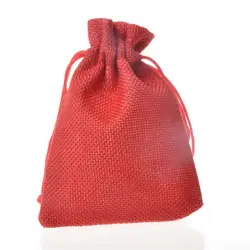 Lanwaylucky 50 шт./лот 9x12 см красный мешковину шнурком мешок для упаковки ювелирных изделий Рождество свадебные конфеты кольцо Цепочки и ожерелья