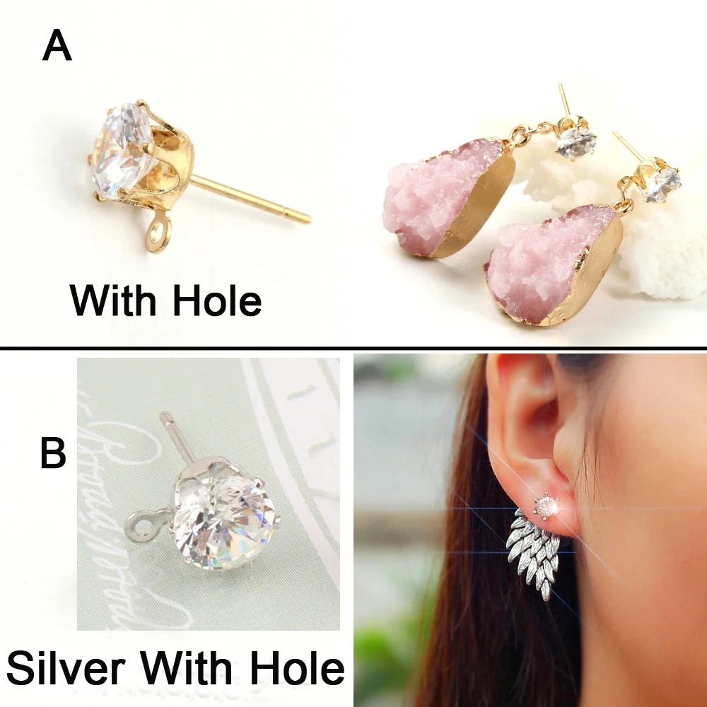 Серьги пусеты с цирконием 10 шт. золотого серебряного цвета 6 мм|diy earrings|diy drop