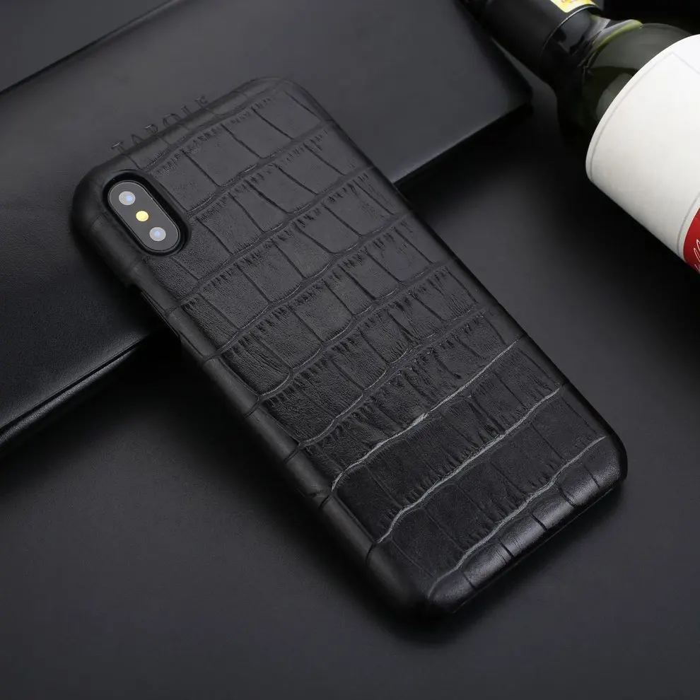 

2 Pcs Black Upper Leather Cellphone Back Cover Unique Alligator Pattern Phone Case Anti-collision Phone Cover For iPhone X