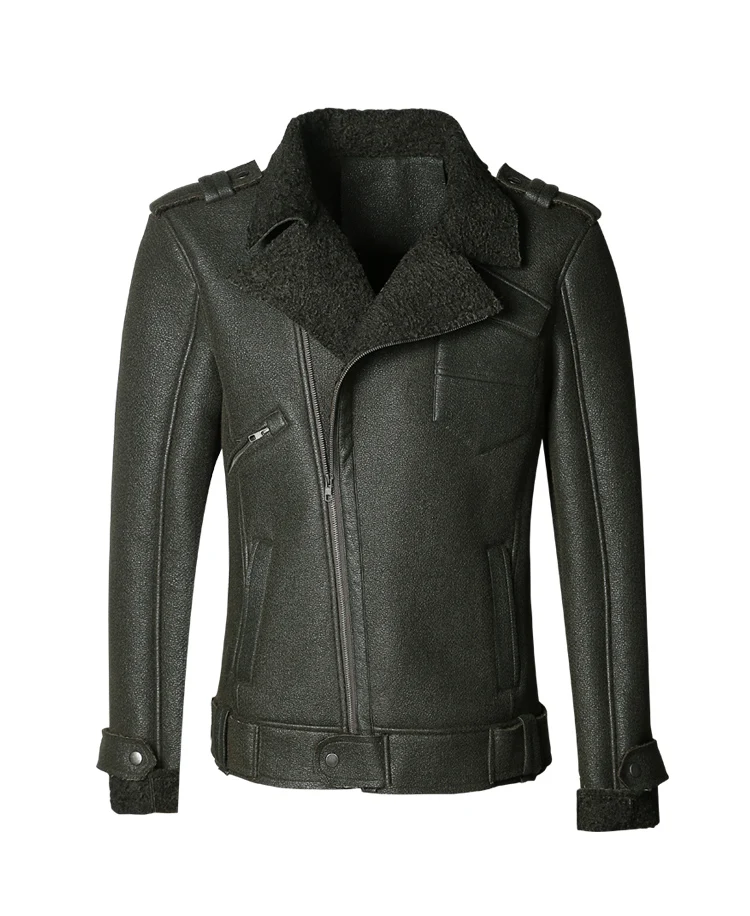 Зимняя одежда кожа Для мужчин мотоцикл искусственного меха утолщение куртка теплая Для мужчин военная форма Армейский зеленый брендовые кожаные пальто F8238