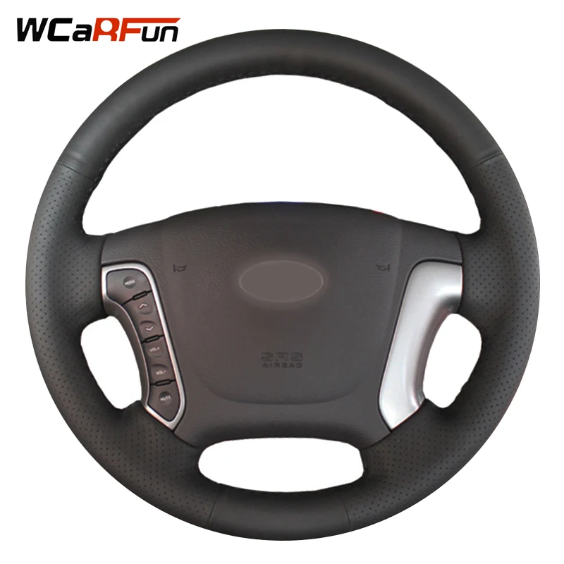 

WCaRFun Hand-Stitched Steering Cover Black Artificial Leather Car Steering Wheel Cover for Hyundai Santa Fe 2006-2012