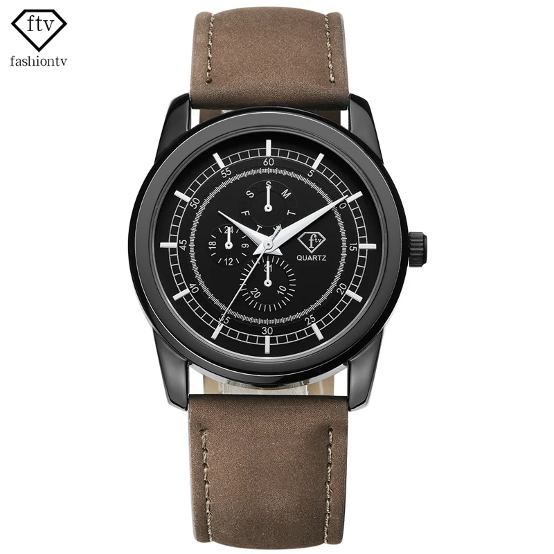 

FTV Men Watches Top Brand Luxury Quartz Watches Male Designer Leather Watch Multifunction Relogio Masculino 2018 Clock #RD0006