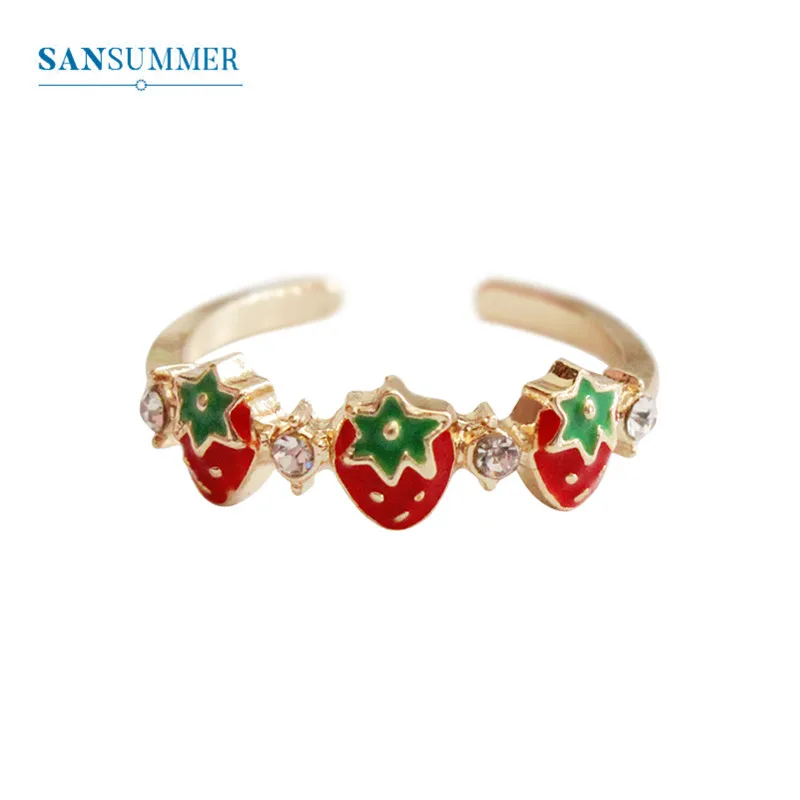 

SANSUMMER Womens Rings Jewelry Girls Opening Cute Swee Fresh Strawberryt Rhinestone Ring Fashion Anniversary Fruit Ring 6523