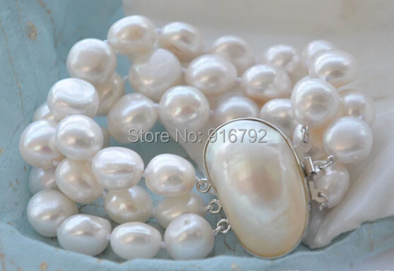 

free shipping >>>>> 3ROW 8" BAROQUE WHITE FRESHWATER PEARL BRACELET MABE