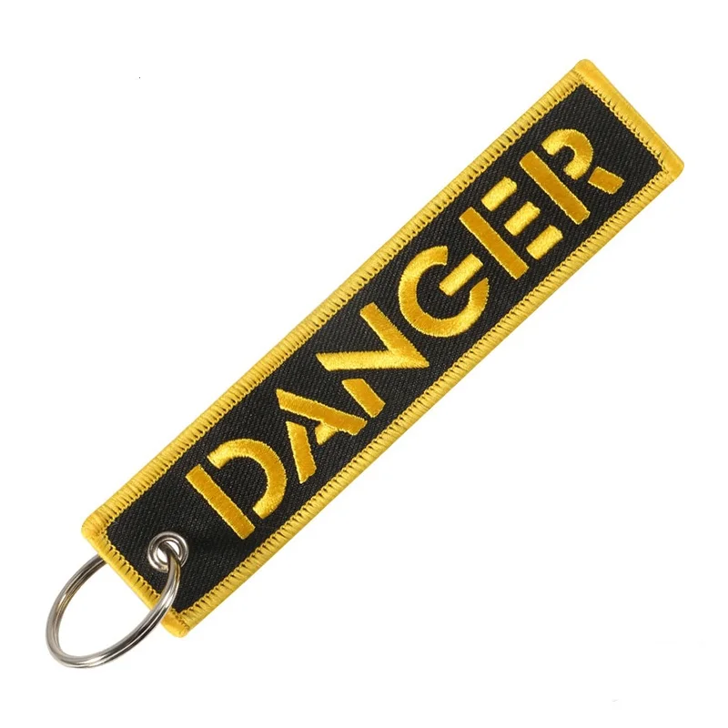 Luggag Tag Embroidery DANGER Key Chain Men Key Holder Travel Accessories Ring Gift Tag with Key Fobs Key Chain